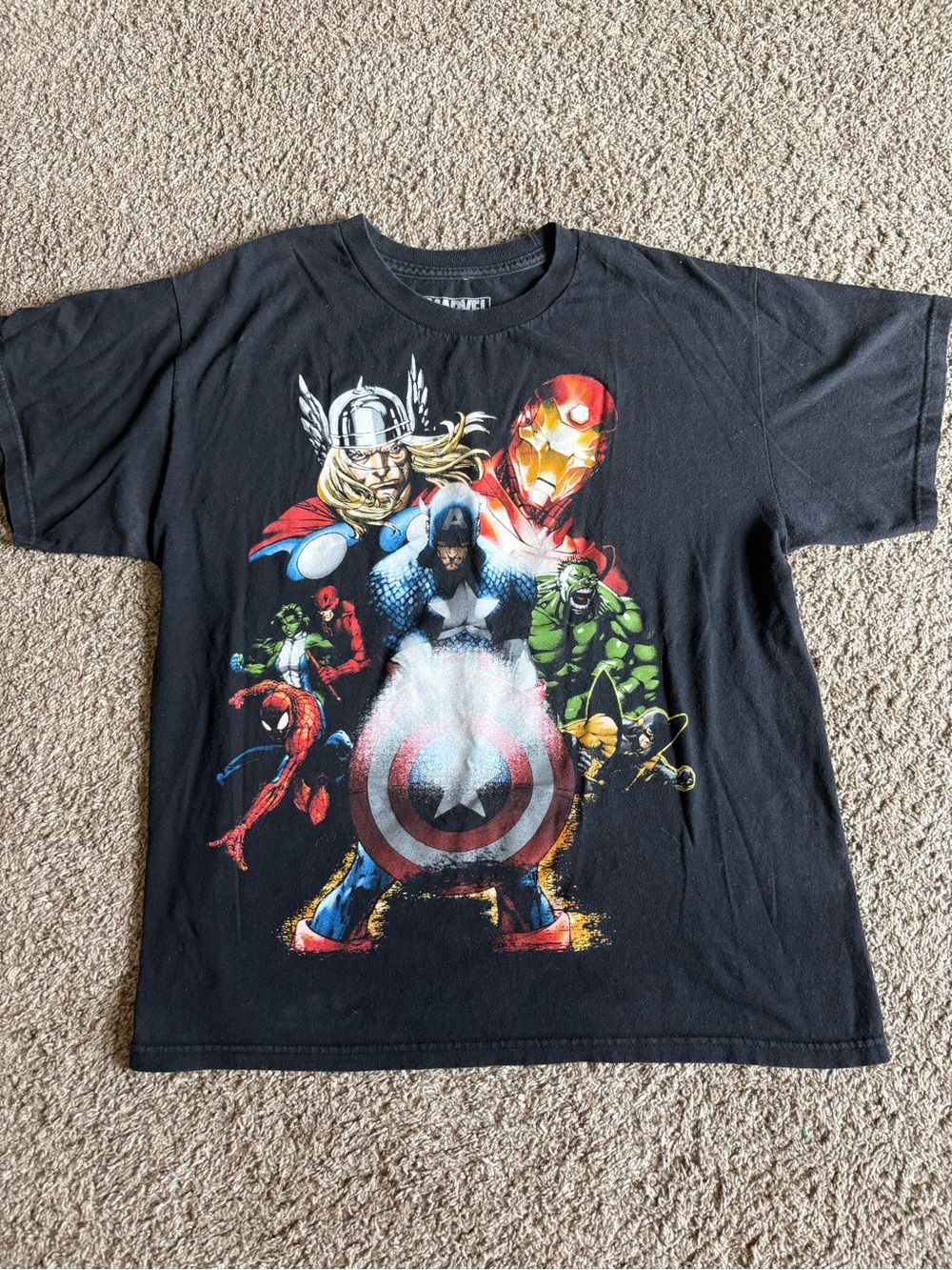 Marvel Avengers Superhero Graphic T-Shirt Black Size Large